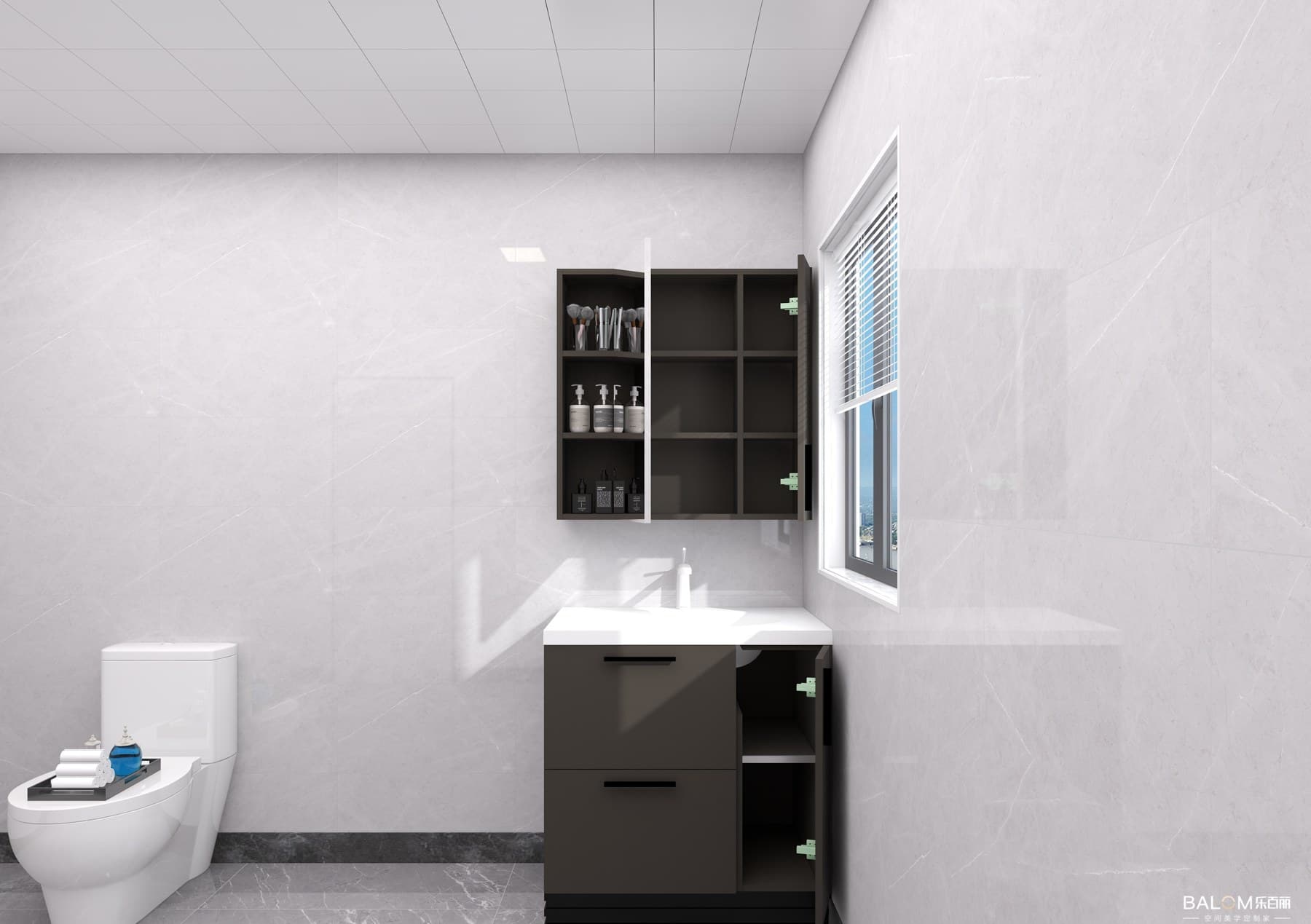 Quietly refined bathroom cabinetry, shaped around storage, movement and material harmony.